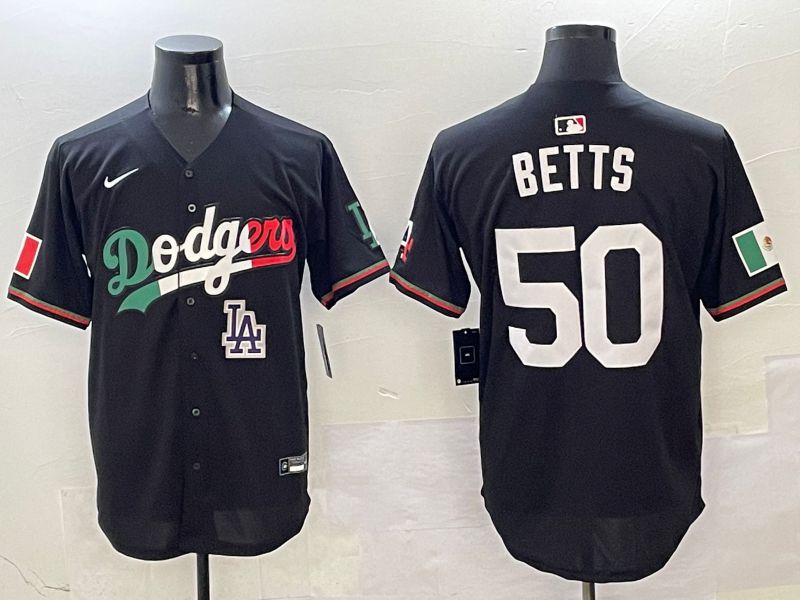 Men Los Angeles Dodgers #50 Betts Black Mexico Nike 2025 MLB Jersey style 10